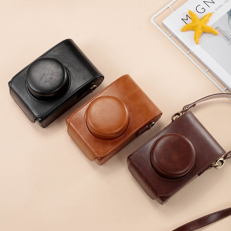 Hjemix | For FUJIFILM X100VI Heldekkende Lær Kamera Veske med Rem (Kaffe)