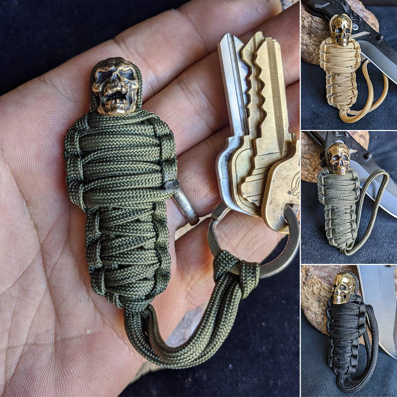 Hjemix | Paracord nøkkelring mumie messing hodeskalle