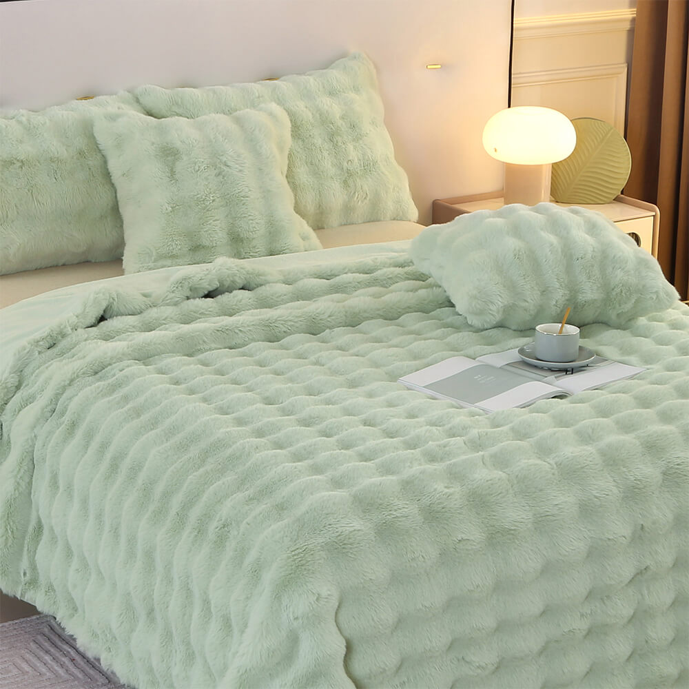 Hjemix | Premium Bubble Dobbel Lag Tykk Falsk Kanin Pels Teppe