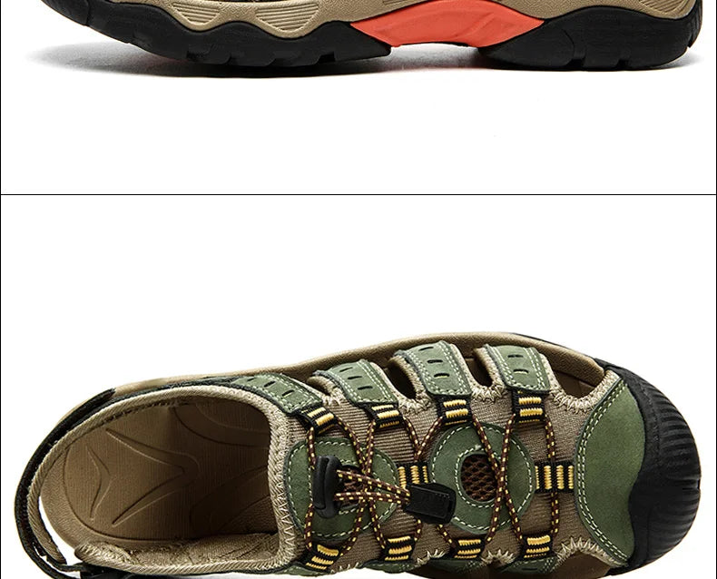 Hjemix | Sommer Herre Utendørs Sandaler Strand Sko Ekte Lær Turer Fotturer