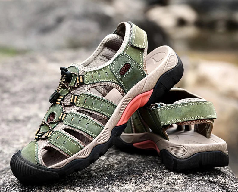 Hjemix | Sommer Herre Utendørs Sandaler Strand Sko Ekte Lær Turer Fotturer