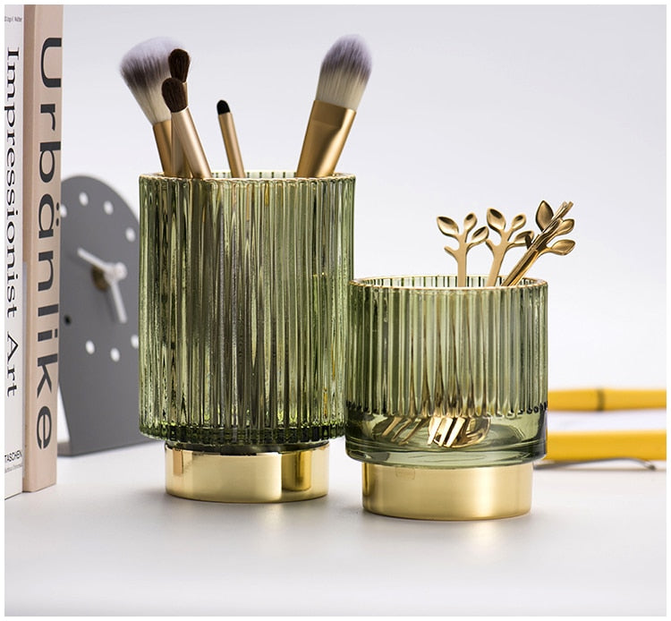 Hjemix | Elise Gullfolie Glass Makeup Halter & Organizer