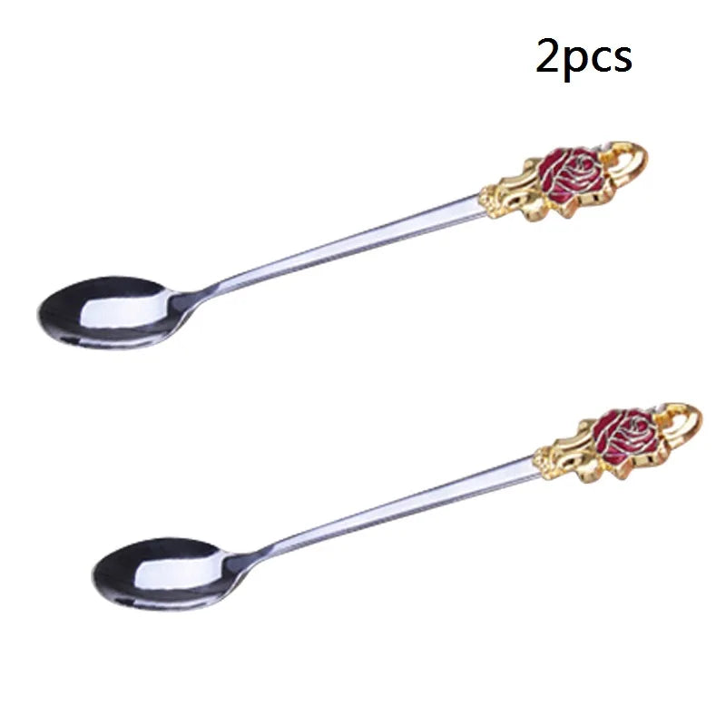 Hjemix | Håndlagde emaljekopper Rose-Glass tekrus med stålskje Luksus unike gaver til bryllup, Valentinsdag, bursdagsgaver