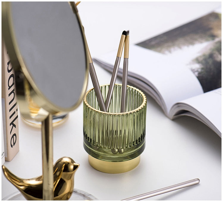 Hjemix | Elise Gullfolie Glass Makeup Halter & Organizer