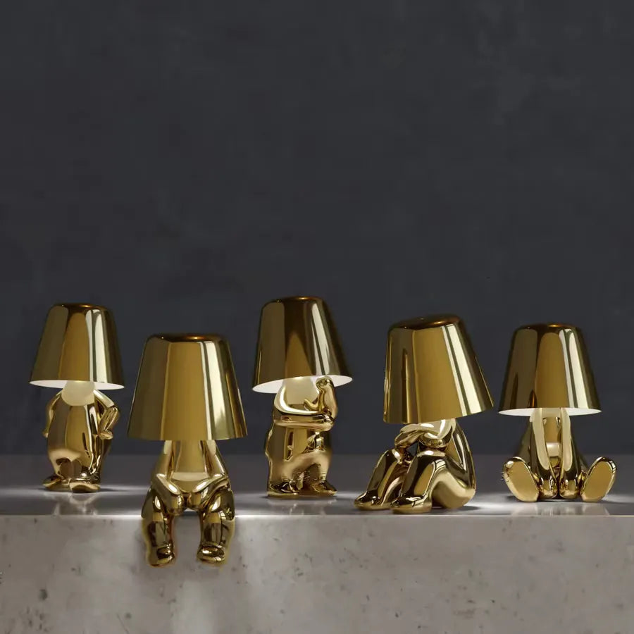 Hjemix | Golden Man LED Tenke Bordlampe – Leken Nattbordlampe for Soverom & Dekor