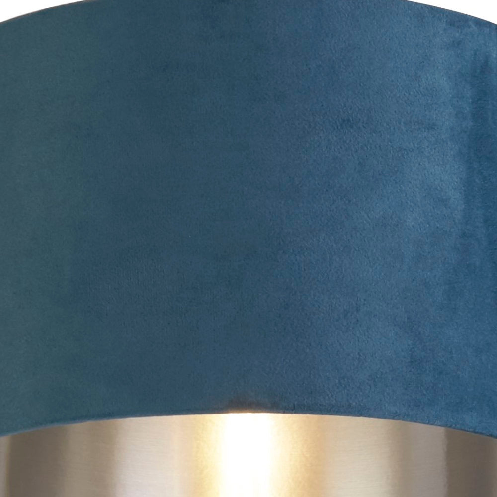 Hjemix | Teal Blue Velvet Vintage Easy Fit Trommeskjerm med Sølvinteriør 28cm