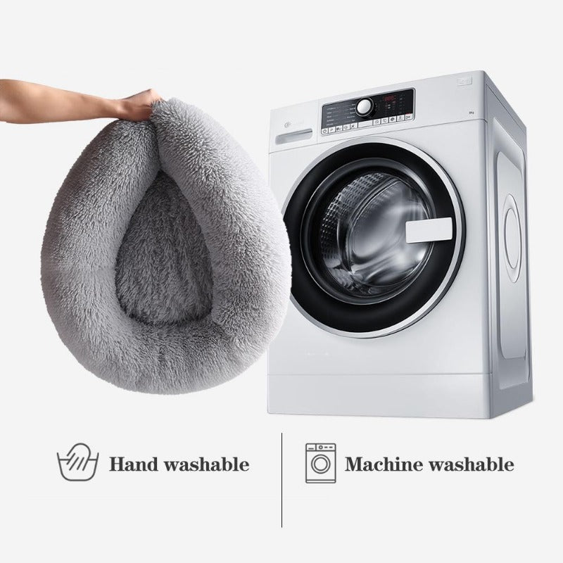 Hjemix | PawNest Beroligende Donut Katt Seng | Rund Plush Rede | Stressreduserende & Koselig | Perfekt for Katter & Små Hunder