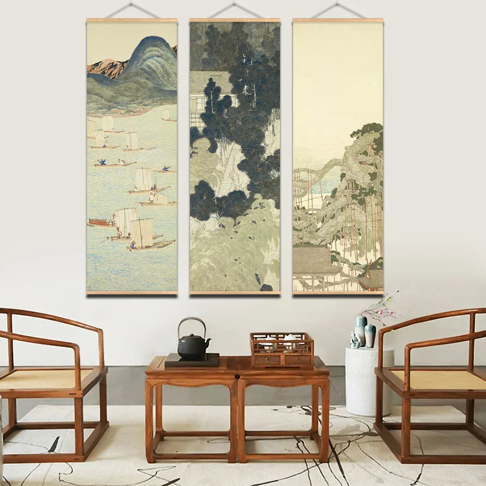 Hjemix | Japansk Ou-Mi Ukiyoe Rulleskrifts Plakat Landskaps Veggkunst Bilder Stue Vintage Maleri Landhus Innredning
