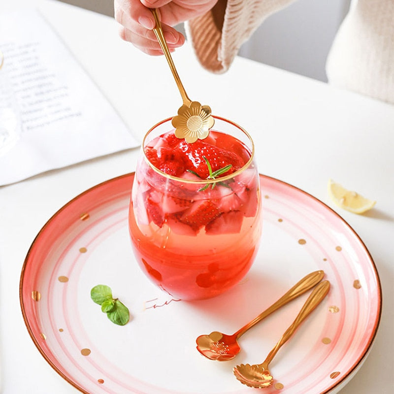 Hjemix | 8-delt sett med teskjeer i rustfritt stål med blomsterdesign