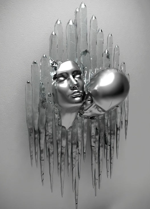 Hjemix | Metallfigur Statuer Stiler Abstrakt Lærred Maleri Par Veggkunst Kjærlighet Skulptur Plakat Trykk Hjemmedekorasjon Stue Gaver