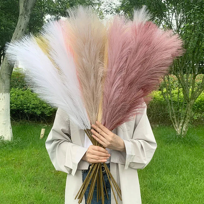 Hjemix | 5 stykker 100 cm Kunstig Pampasgress Tørket Blomsterbukett Bryllup Fest Dekorasjon Hjem Rom DIY Kunstige Planter Dekorasjonsmateriell