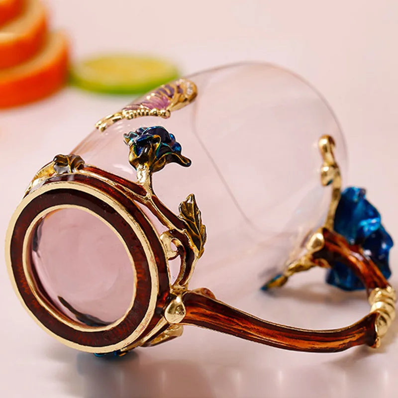 Hjemix | Håndlagde emaljekopper Rose-Glass tekrus med stålskje Luksus unike gaver til bryllup, Valentinsdag, bursdagsgaver