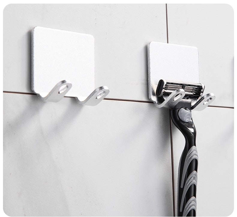 Hjemix | Punch-fri Razor Holder Oppbevaringskrok (1/2/3 Biter) - Veggmontert Barberhylle for Menn til Badet