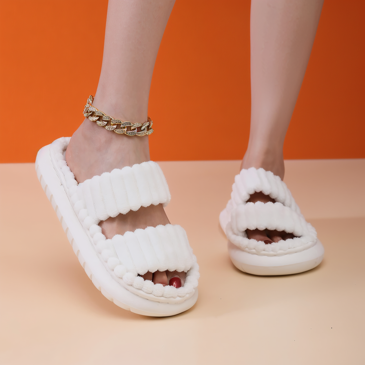 Hjemix | Sofie - Plush Lined Slippers with Cross Band