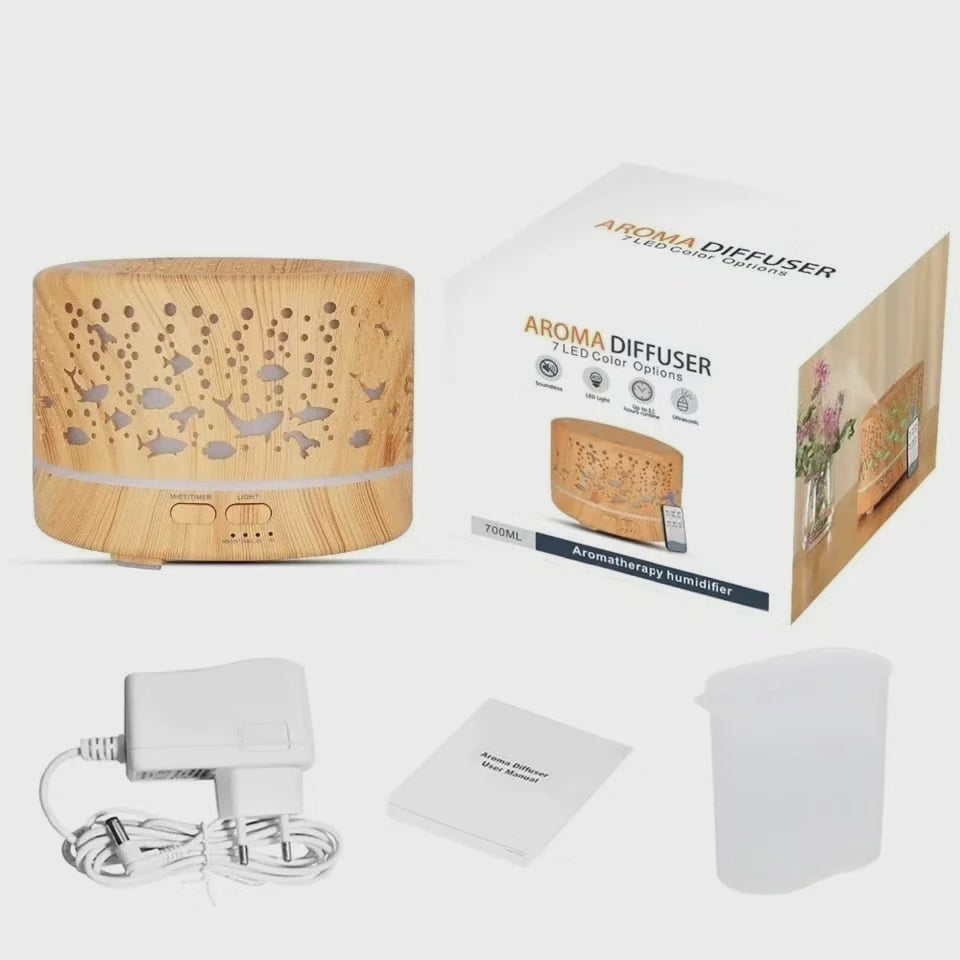 Hjemix | Ultrasonisk Aroma Diffuser Luftfukter med Fjernkontroll