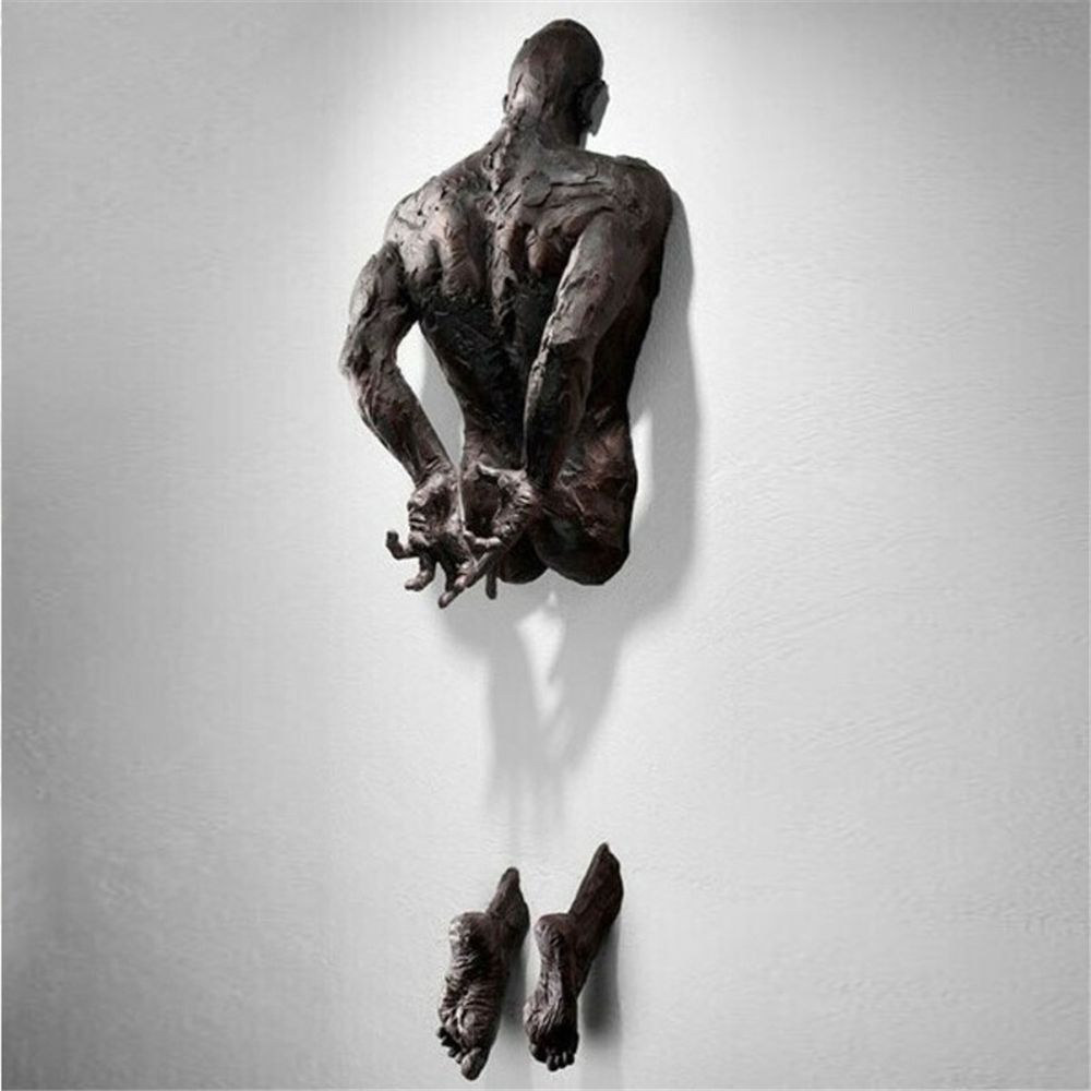 Hjemix | Imitasjon Kobber Harpiks Ornament Abstrakt Figur Veggkunst Klatrer 3D Gjennom Vegg Statue Skulptur
