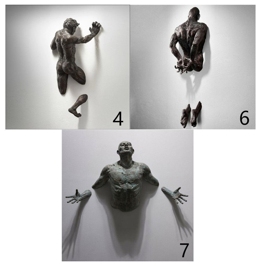 Hjemix | Imitasjon Kobber Harpiks Ornament Abstrakt Figur Veggkunst Klatrer 3D Gjennom Vegg Statue Skulptur