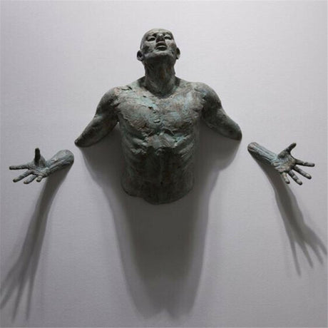 Hjemix | Imitasjon Kobber Harpiks Ornament Abstrakt Figur Veggkunst Klatrer 3D Gjennom Vegg Statue Skulptur