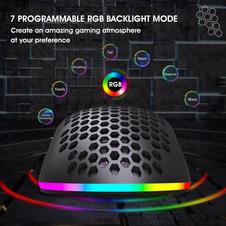 Hjemix | HXSJ T66 7 Knapper Fargerik Belysning Programmerbar Gaming Trådløs Mus (Hvit)