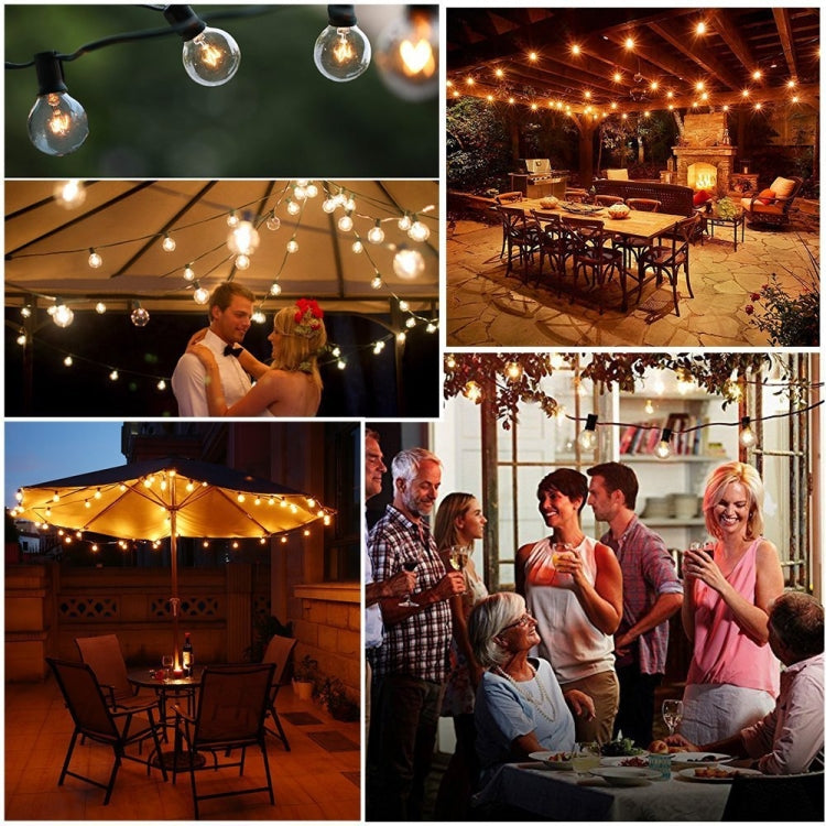 Hjemix | G40-EU-25 G40 7.6m 175W E12 IP44 vanntett Retro Filament lyspærer lyskjede, 25 lyspærer LED dekorativ lampe for hage, bygg, bar, fest, bryllup, AC 220V, EU plugg (Varm Hvit)