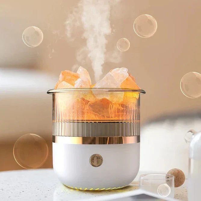 Hjemix | Himalaya salt crystal lamp & essential oil diffuser, USB ultrasonisk luftfukter for hjemme & kontor