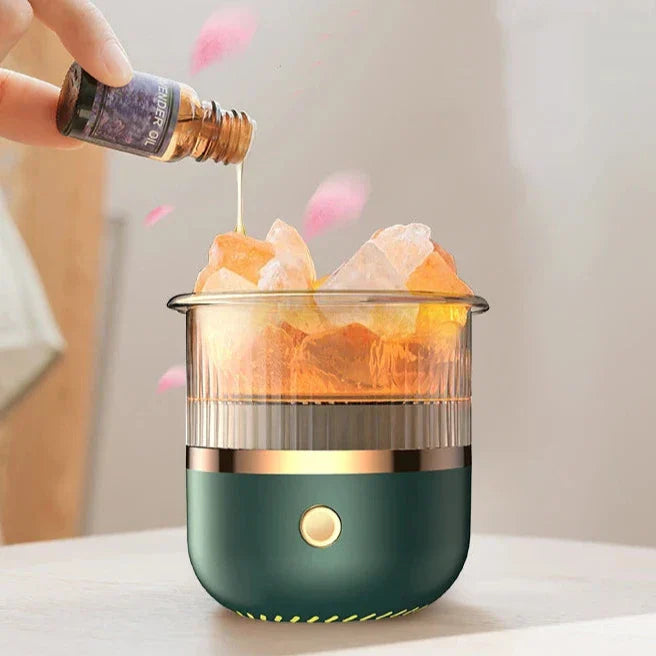 Hjemix | Himalaya salt crystal lamp & essential oil diffuser, USB ultrasonisk luftfukter for hjemme & kontor