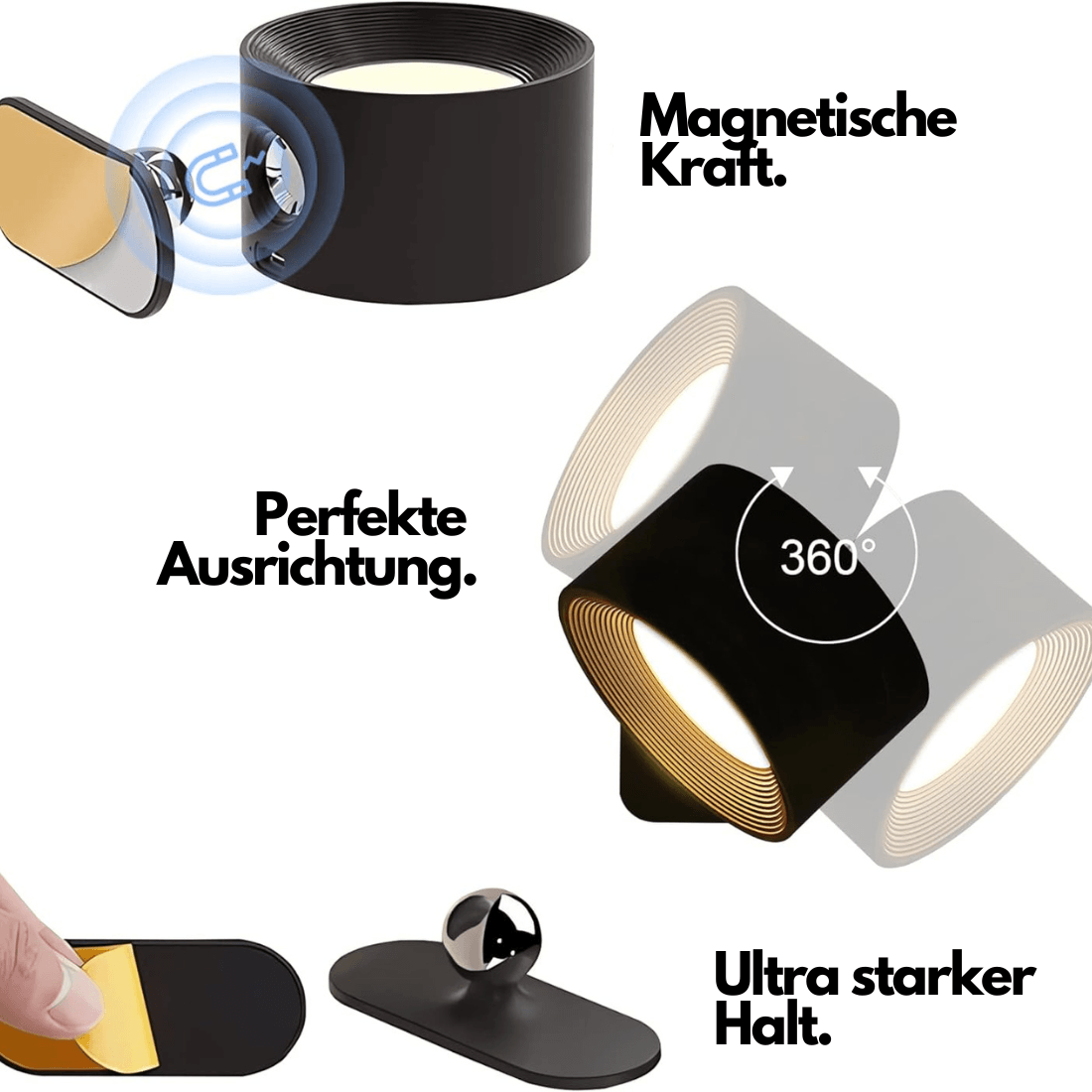 Hjemix | 360° trådløs oppladbar vegglampe | Allsidig LED-belysningsløsning