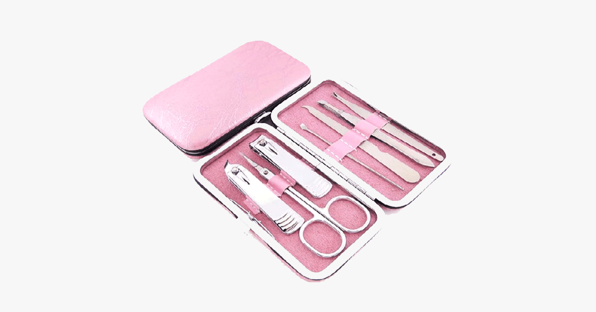 Hjemix | 7-delt neglklipper sett - Leveres i et rosa etui - Perfekt for manicure!