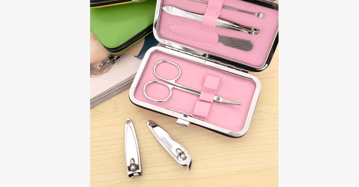 Hjemix | 7-delt neglklipper sett - Leveres i et rosa etui - Perfekt for manicure!