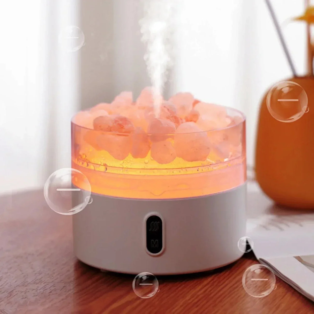 Hjemix | Salt Lampe Diffuser - USB Ultrasonic Essensiell Olje Luftfukter med Himalaya Saltkrystaller & Nattlys