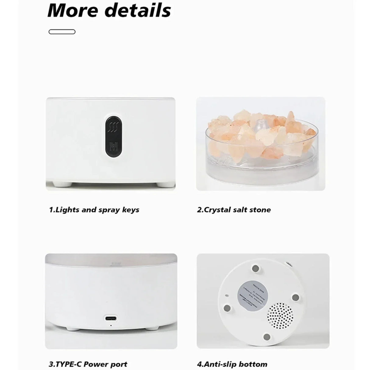 Hjemix | Salt Lampe Diffuser - USB Ultrasonic Essensiell Olje Luftfukter med Himalaya Saltkrystaller & Nattlys