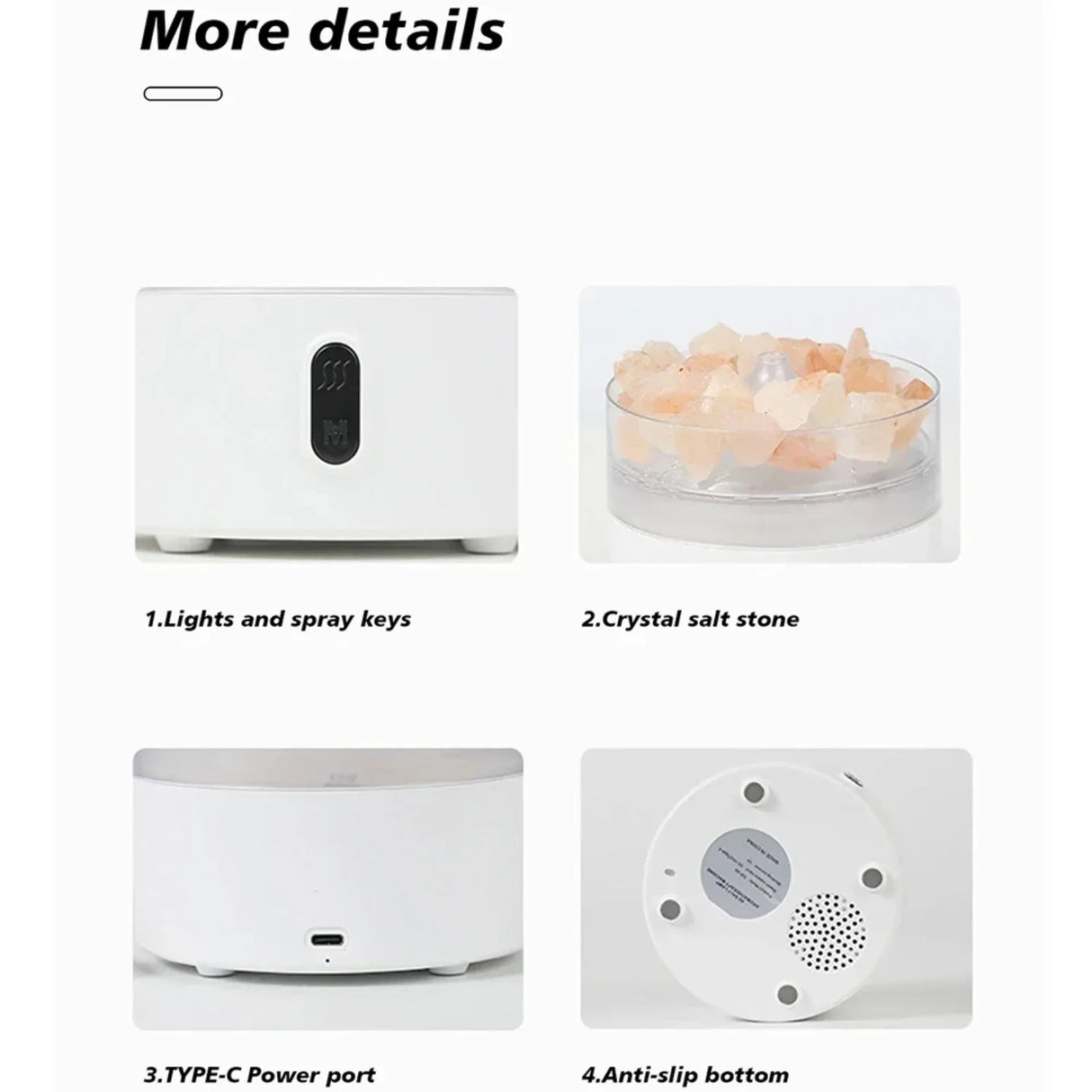 Hjemix | Saltlampe Diffuser - USB Ultralyd Essensiell Olje Fuktiggjør med Himalaya Saltkrystaller & Nattlys