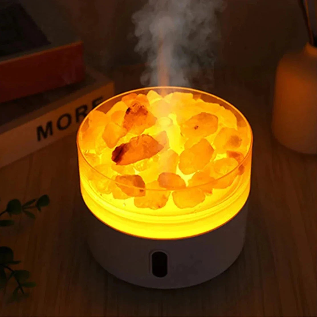 Hjemix | Salt Lampe Diffuser - USB Ultrasonic Essensiell Olje Luftfukter med Himalaya Saltkrystaller & Nattlys