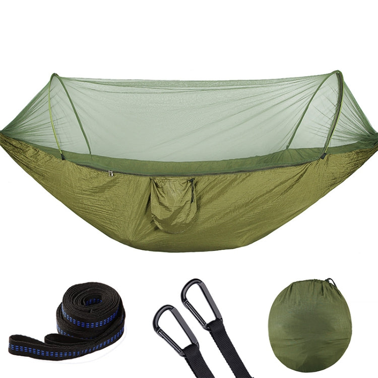 Hjemix | Bærbar utendørs camping fullt automatisert nylon parachute hengekøye med myggnett, Størrelse: 290 x 140 cm (Army Green)