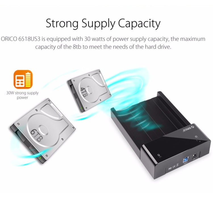 Hjemix | ORICO 6518US3 USB 3.0 Type-B 2.5 / 3.5 Tommers Verktøyløs HDD Dockingstasjon Ekstern Lagringskabinett Harddiskboks (Svart)