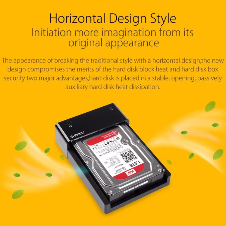 Hjemix | ORICO 6518US3 USB 3.0 Type-B 2.5 / 3.5 Tommers Verktøyløs HDD Dockingstasjon Ekstern Lagringskabinett Harddiskboks (Svart)