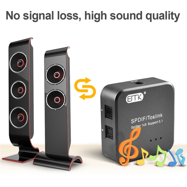 Hjemix | EMK 1 Inngang 3 Utgang Digital Optisk Lyd SPDIF Toslink Splitter Adapter (Sølvgrå)