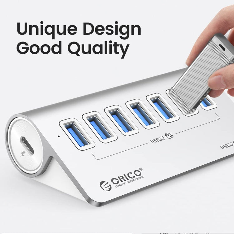 Hjemix | ORICO M3U7-G2 Aluminiumlegering 7-port USB 3.2 Gen2 10Gbps HUB med 0,5 m kabel (Sølv)