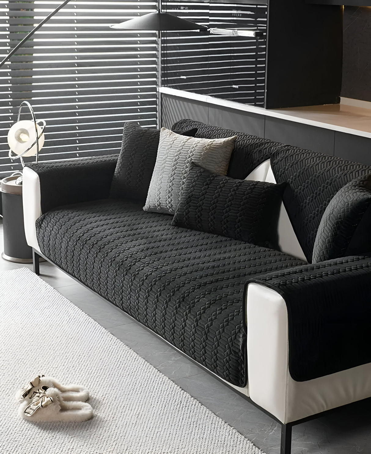 Hjemix | Premium Plysj Velour Sofa Deksel – Luksuriøst Geometrisk Mønster med Antiskli Hjemmé