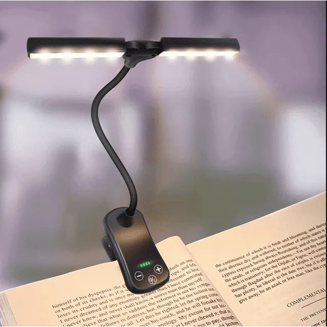 Hjemix | Oppladbar boklampe for lesing i sengen, 3 farger og 5 lysstyrkenivåer dimbar leselampe med, 180° justerbar mini boklampe å feste på, lettvektig, øyevennlig, svart