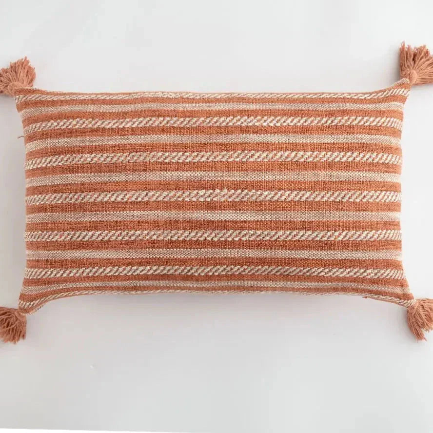 Hjemix | Putetrekk med rutemønster og frynser – Dekorativt lin putetrekk for stuen