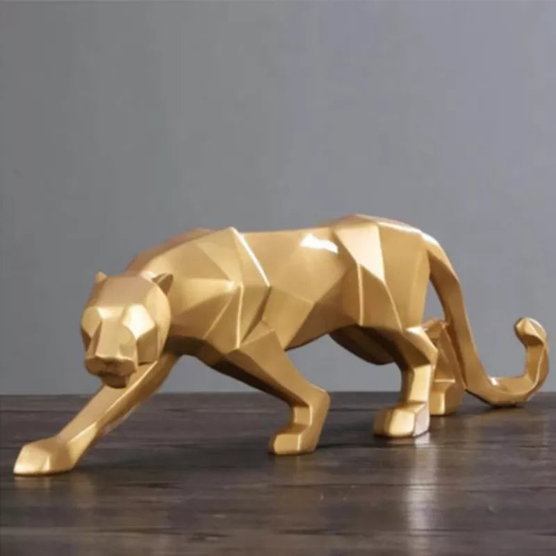 Hjemix | Panther Statue, Dyrefigur, Abstrakt Geometrisk Stil, Harpiks, Leopard Skulptur, Hjemmekontor, Skrivebord Dekorasjon, Håndverk