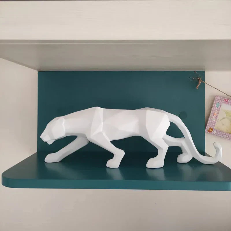 Hjemix | Panther Statue, Dyrefigur, Abstrakt Geometrisk Stil, Harpiks, Leopard Skulptur, Hjemmekontor, Skrivebord Dekorasjon, Håndverk