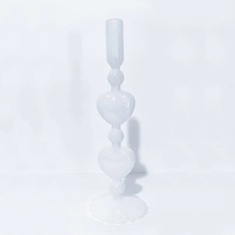 Hjemix | Retro Taper Lysestake Rød Hjerteformet Glass Lysestake Bryllup Borddekorasjon Hjem Fest Glass Vase Dekor