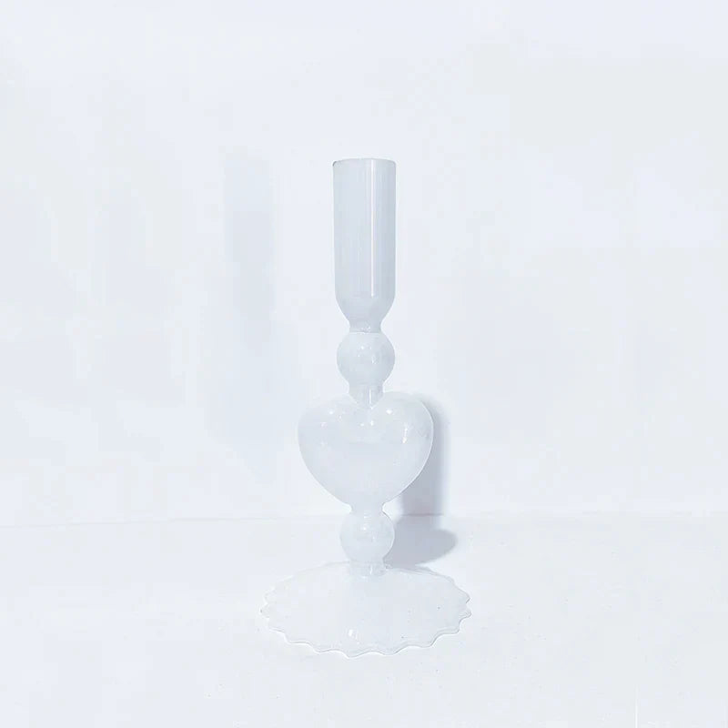 Hjemix | Retro Taper Lysestake Rød Hjerteformet Glass Lysestake Bryllup Borddekorasjon Hjem Fest Glass Vase Dekor