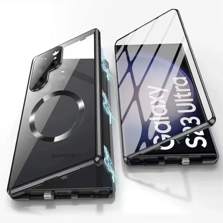 Hjemix | Metall Aluminiumlegering 360-deksel med sikkerhetslukking for Samsung Galaxy S24-S23 Serie