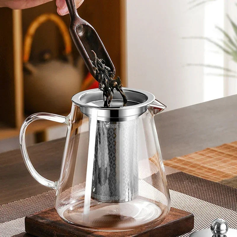 Hjemix | 450ml-950ml Varmeresistente Glass Tekanne – Rustfritt Stål Te-sil, Blomstekanne for Kung Fu Te-servise, Puer- og Oolong-te