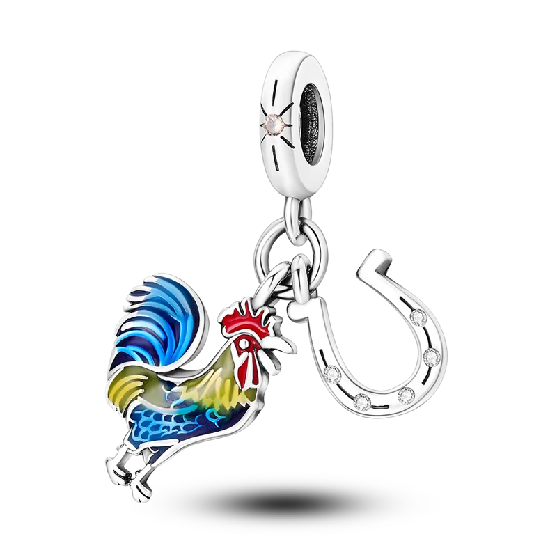 Hjemix | 925 Sølv Gylden Leopard Charms Perler Fargerik Kameleon Nesehorn Løve Skarabé Katt Anheng Kompatibel med Original Pandora Armbånd Smykker