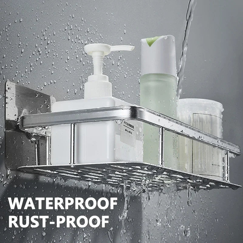 Hjemix | Veggmontert badoppbevaringsholder: Ingen boremaskin hjørneskap dusjholder - WC sjampo-organisator, baderomsutstyrhyller