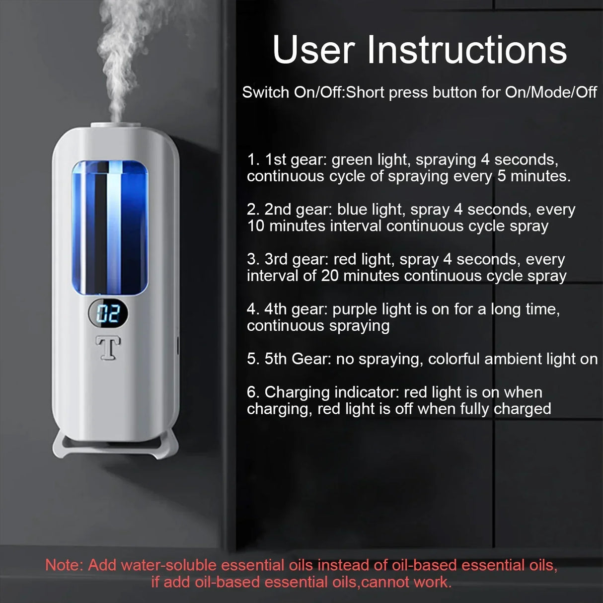 Hjemix | 5 modus oppladbar essensielle olje diffuser